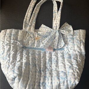 LoveShackFancy Blue and White Quilted Tote